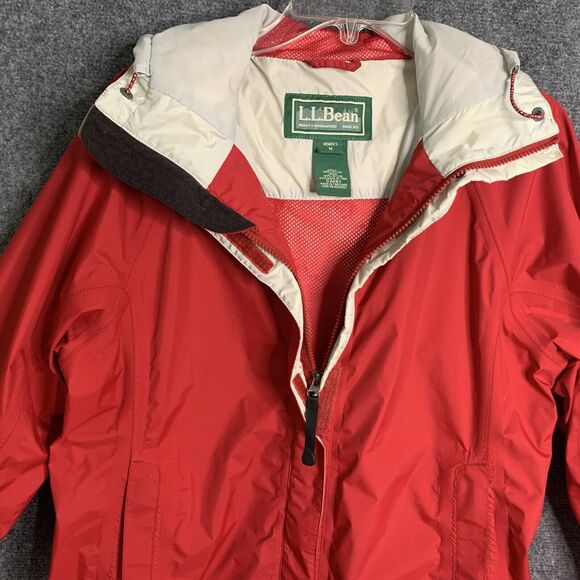 LL Bean GoreTex Windbreaker Jacket Women Medium Red Hooded Zip Front Lined - Picture 6 of 15